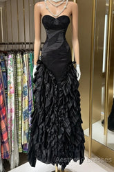 Vintage Fashion Mermaid Sweetheart Black Floor Length Evening Dresses Evening Prom Dresses